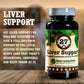 A bottle of #27 Liver Support for Dogs with text explaining how it was designed to deliver full-spectrum liver support
