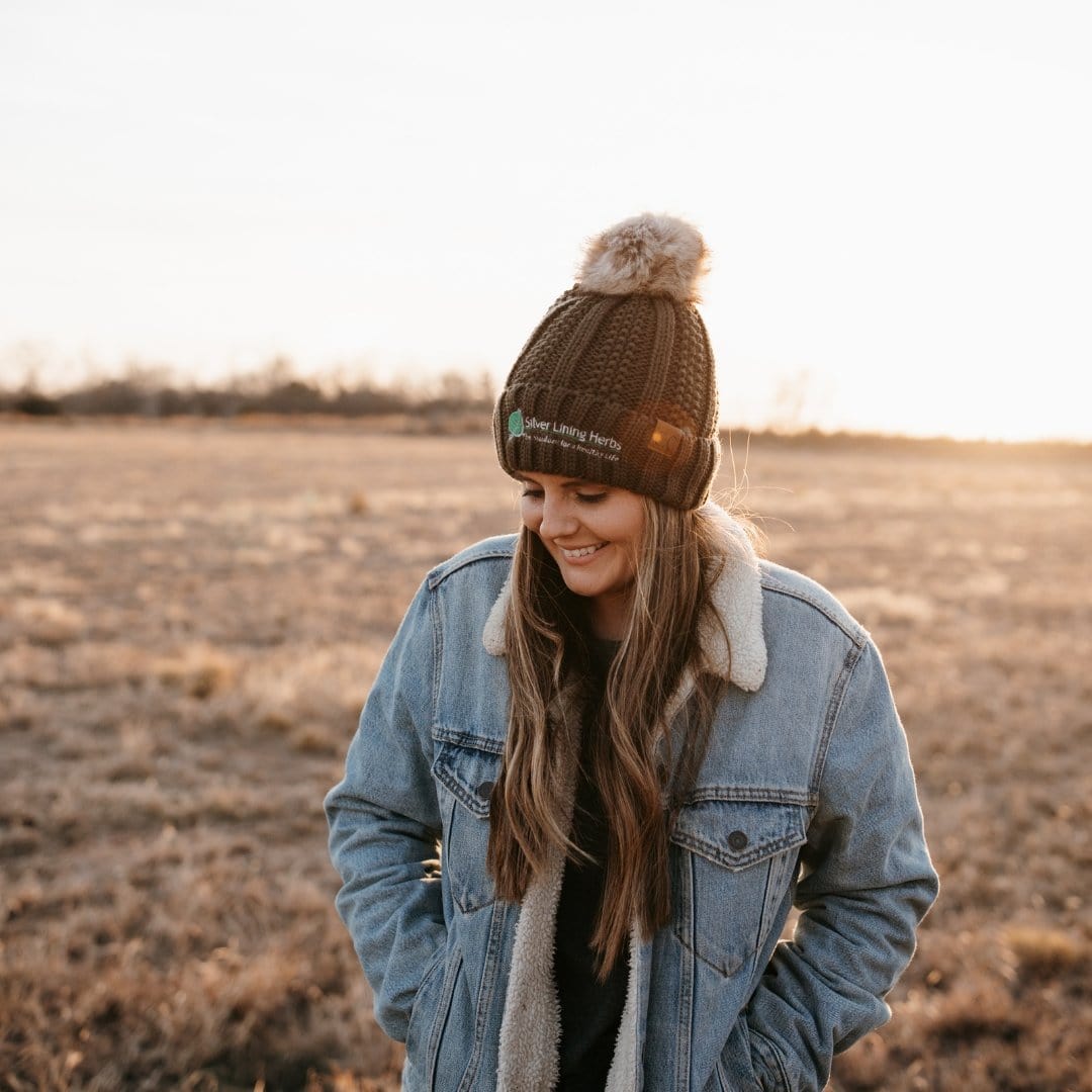 Black Logo CC Pom Beanie - Silver Lining Herbs
