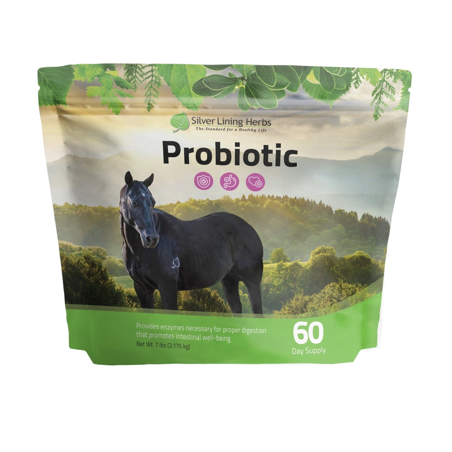 A bag of a 60-Day supply of Probiotic Herbs for Horses by Silver Lining Herbs